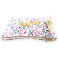 Pochette AMOUR coton fleurs rose bleu marron