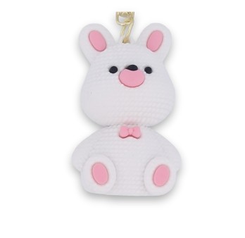 Porte-clés lapin doudou blanc et rose
