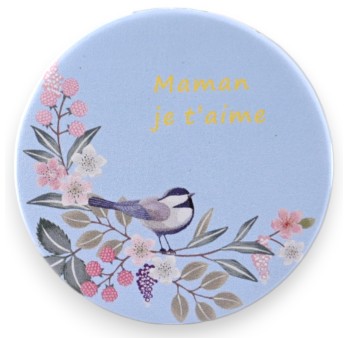 Miroir de poche bleu ciel "Maman Je Taime"