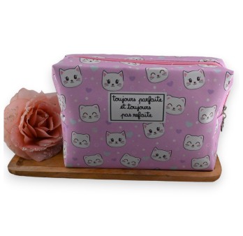 Trousse de toilette rose tête de chat