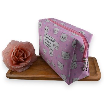 Trousse de toilette rose tête de chat